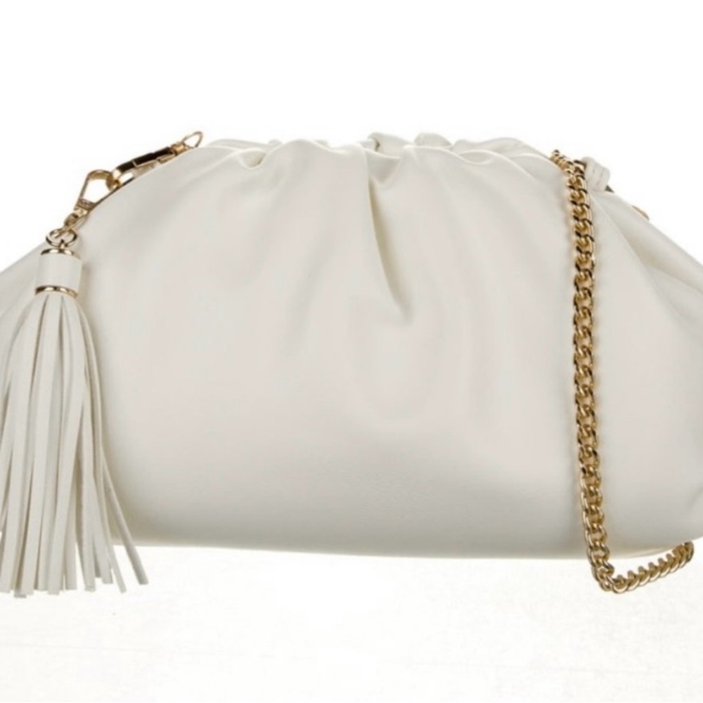 Understated Leather crescent clutch/crossbody bag in ivory NWT